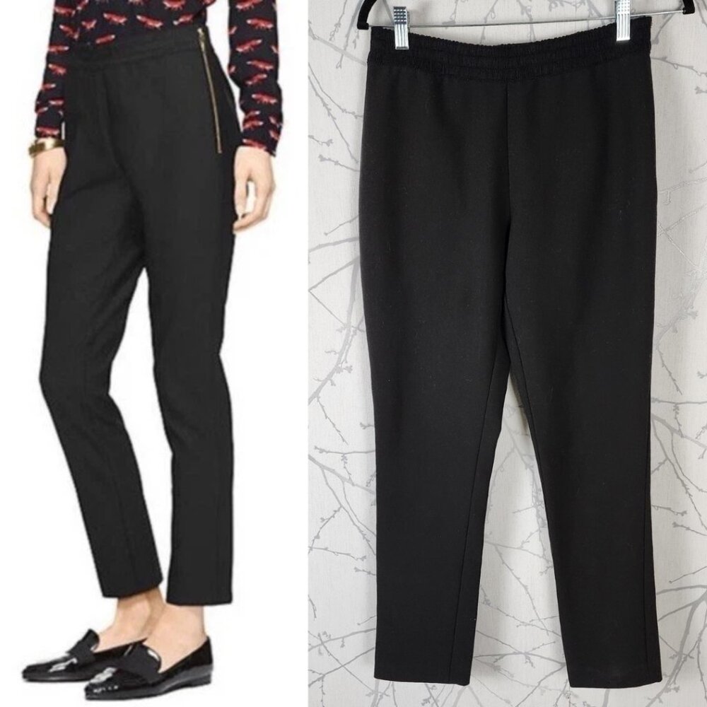 Kate Spade Black Ponte Knit High Rise Side Zip Slim Leg Pants